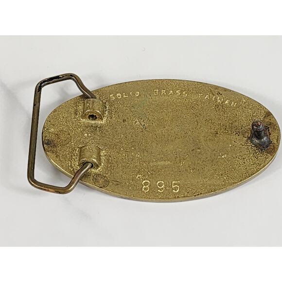 Belt Buckle Solid Brass Oval Engraved 3 1/2" I Never Get Lost" Accessories Vtg - Picture 4 of 9